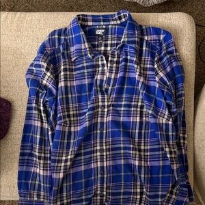 Lands' End Women's Blue Plaid Button Down Shirt